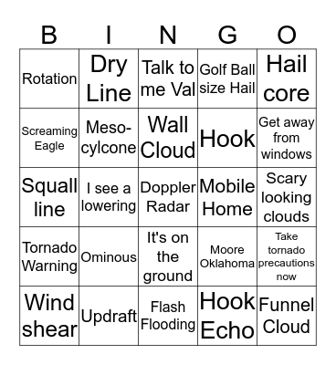 Oklahoma Severe Weather Bingo Card