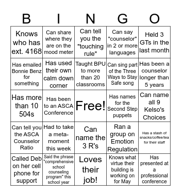 Find a Counselor Who.... Bingo Card