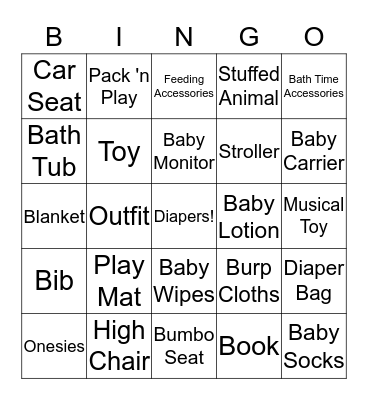 Abby's Baby Bingo Card