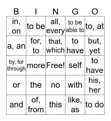 Spanish 1 Bingo Card