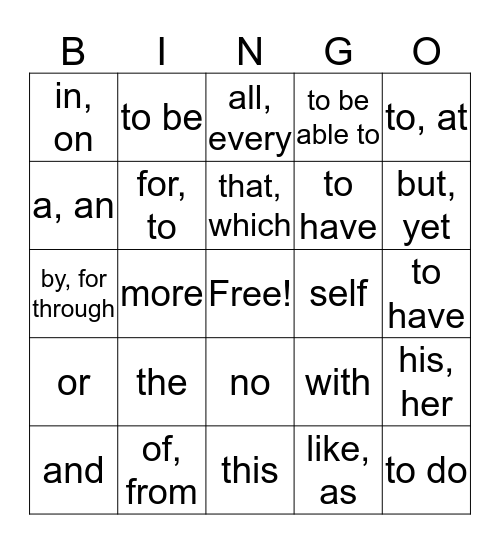 Spanish 1 Bingo Card