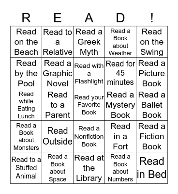 Summer Reading Bingo Card