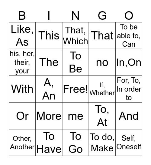 Spanish 1A Bingo Card