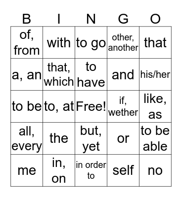 Spanish 1 Bingo Card