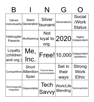 Intergenerational Bingo Card