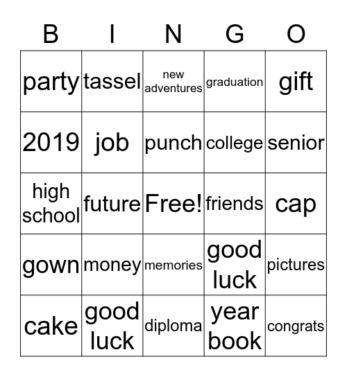 Graduation Bingo Card