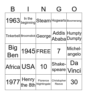Mr. Henry's Drag Bingo/Trivia Bingo Card
