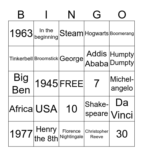 Mr. Henry's Drag Bingo/Trivia Bingo Card