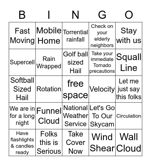 TORNADO Bingo Card