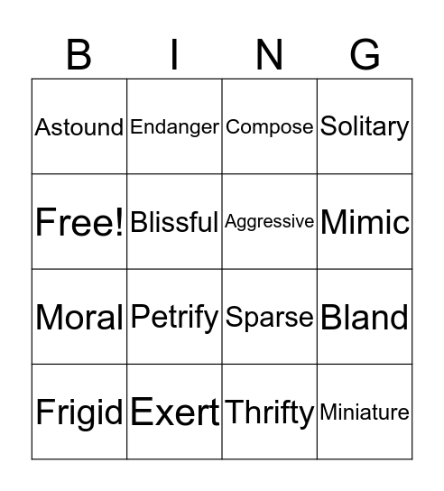 Antonym Bingo Card