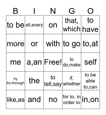 Spanish 1 Bingo Card