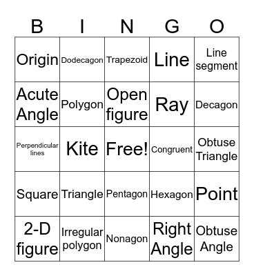 Geometry Bingo Card