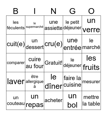 La Cuisine Bingo Card