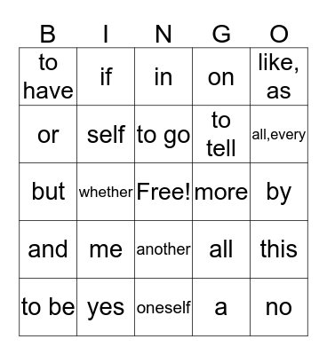 Spanish 1A Bingo Card