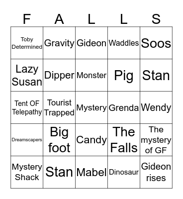 Gravity Falls Bingo Card