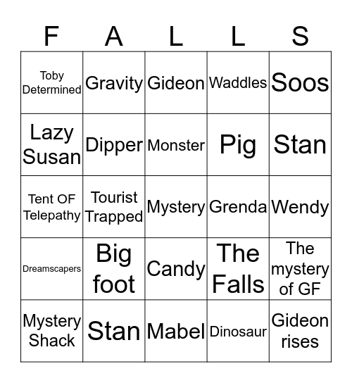 Gravity Falls Bingo Card