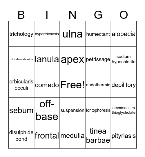 cosmetology vocab bingo Card