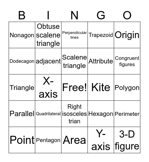 Geomtry Bingo Card