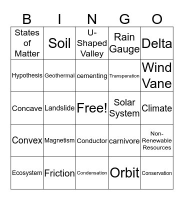 Science Vocabulary  Bingo Card