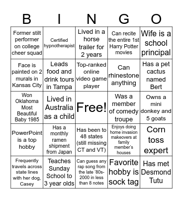 Cerner Staff Bingo Card