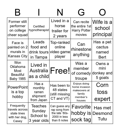 Cerner Staff Bingo Card