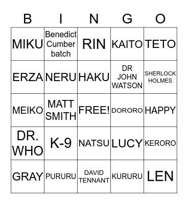 Crazy Character Mash-Up  Bingo Card