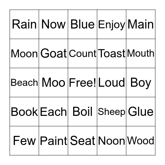 Vowel Team Bingo Card