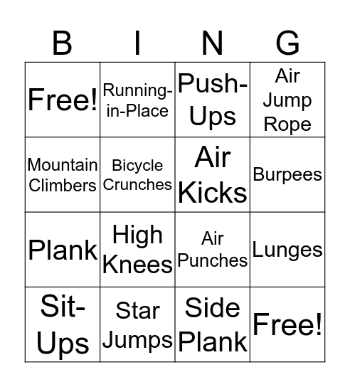 Fitness Bingo! Bingo Card