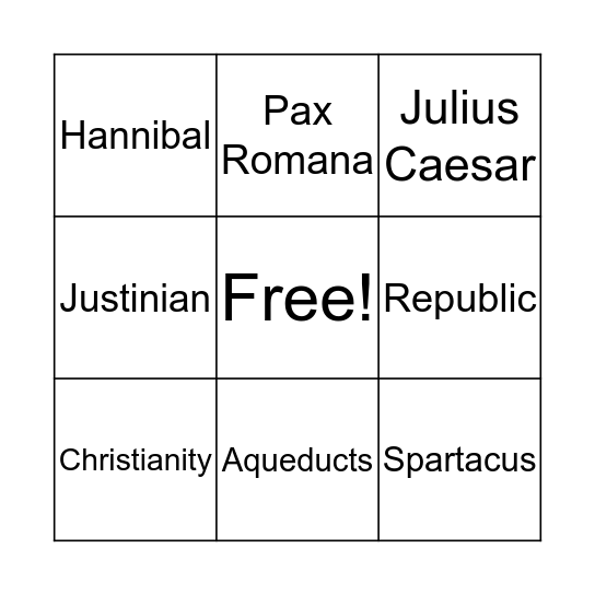 Rome Bingo Card