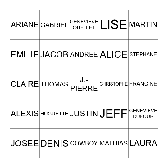 BINGO DE MATHIAS Bingo Card