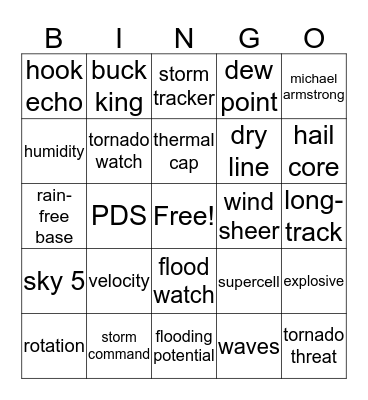 Tornado Day Bingo Card