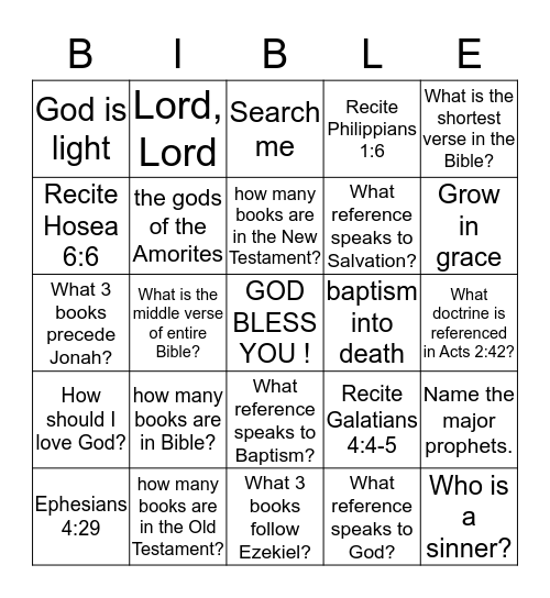 Youth Bible Drill Bingo Card