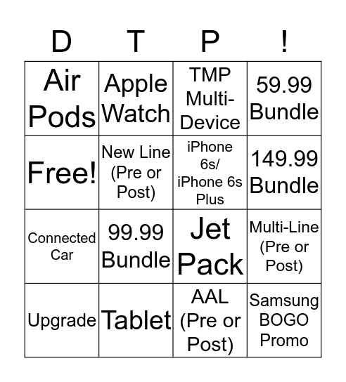 Verizon Telesales Bingo Card