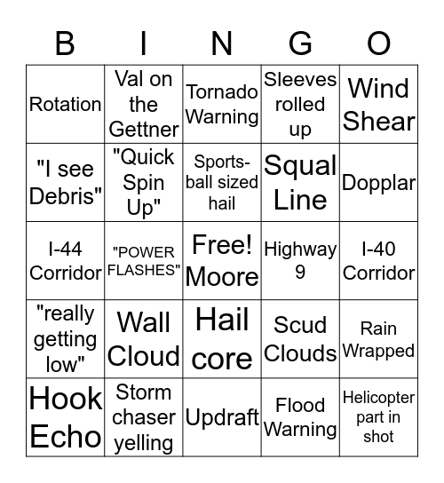 Tornado Bingo Card