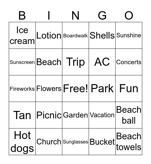 Summer Fun Bingo Card