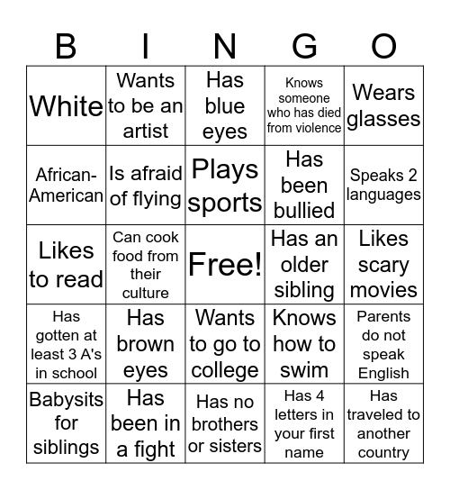about you  Bingo Card