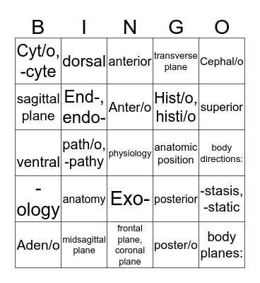 Med Term Bingo Card