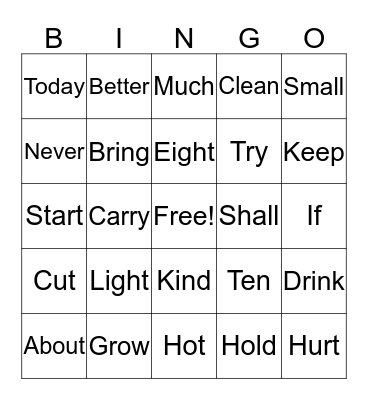 3rd Grade Sight Word List  Bingo Card