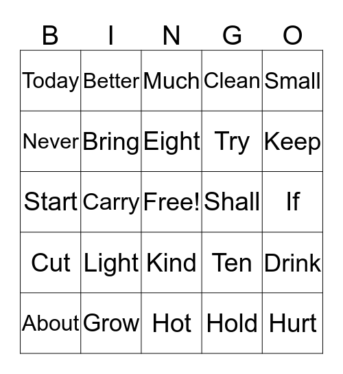 3rd Grade Sight Word List  Bingo Card