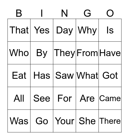 Sight Word Bingo #1 Bingo Card