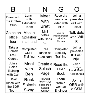 Welcome to Splash! Bingo Card
