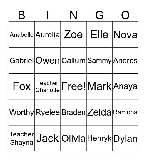 Emeline Preschool Center Bingo Card