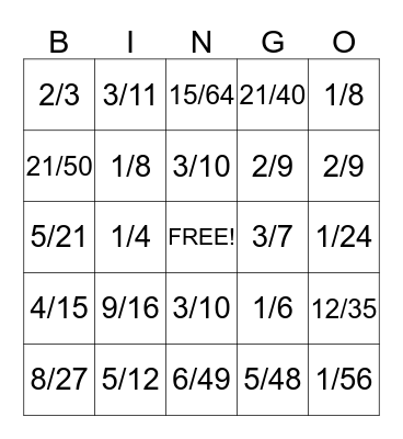 MULTIPLYING FRACTION BINGO Card
