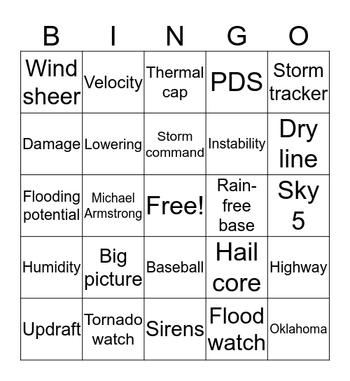 Tornado Day Bingo Card