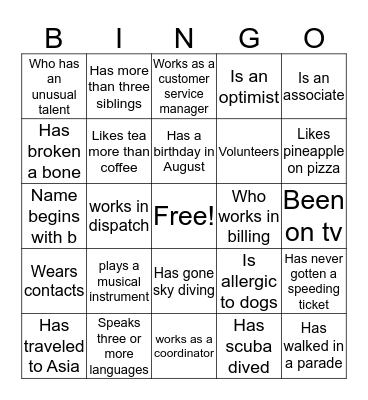 Find Someone Who Bingo Card