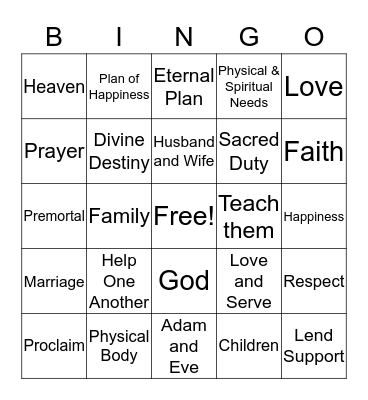 The Family: A Proclamation to the World Bingo Card