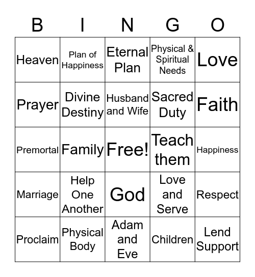 The Family: A Proclamation to the World Bingo Card