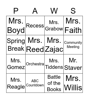 AES Husky Bingo Card