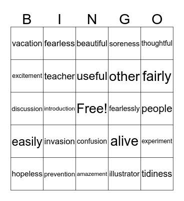 Glow Bingo Card