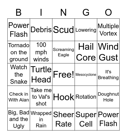 David Payne Severe Weather Bingo Card